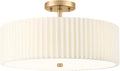 Gold Semi Flush Mount Ceiling Lights, 4-Light 18' Ceiling Light Fixture with White Pleated Fabric Shade, Drum Lamp for Nursery Hallway Bedroom Kitchen, AD-25036-4SF-GD