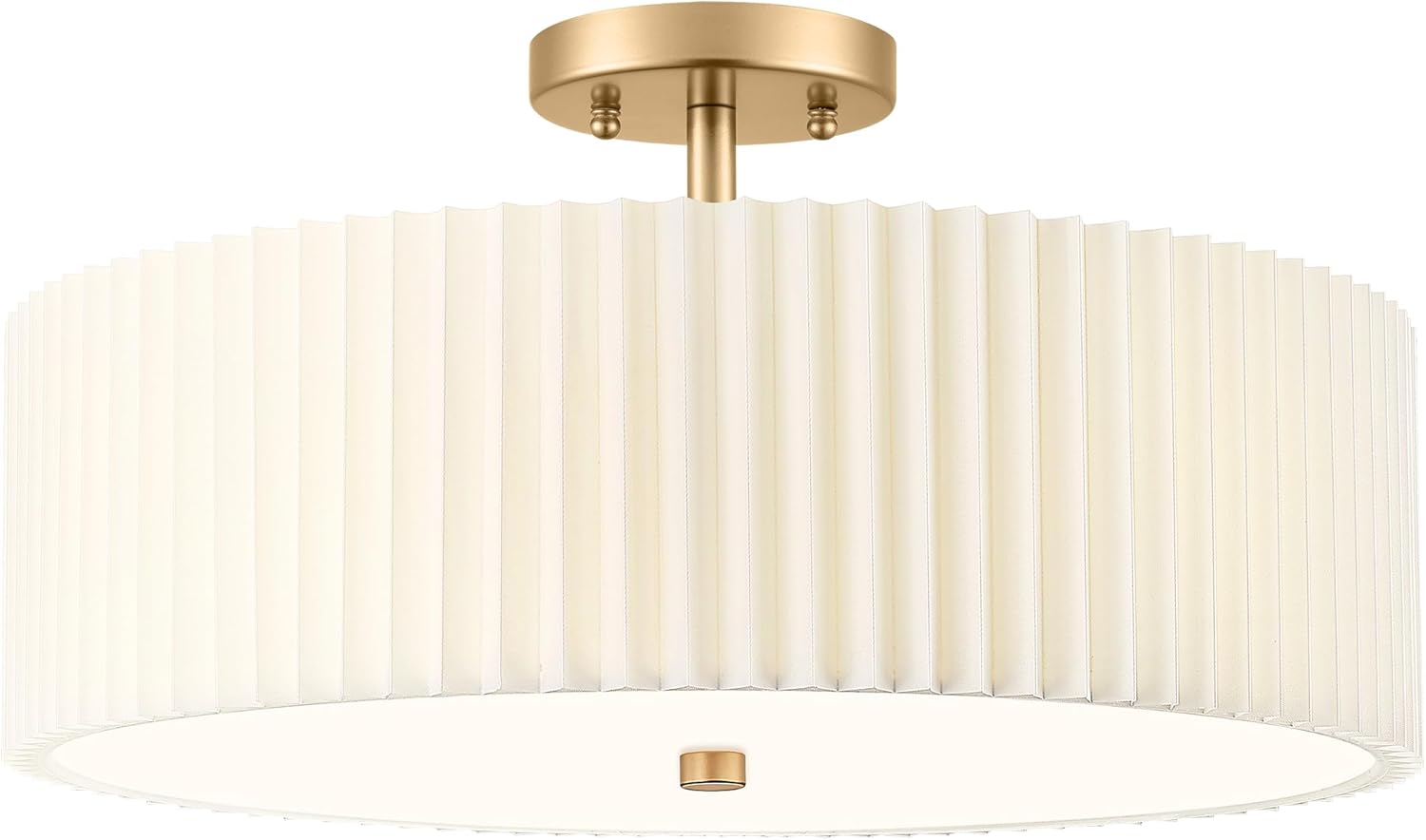 Gold Semi Flush Mount Ceiling Lights, 4-Light 18' Ceiling Light Fixture with White Pleated Fabric Shade, Drum Lamp for Nursery Hallway Bedroom Kitchen, AD-25036-4SF-GD