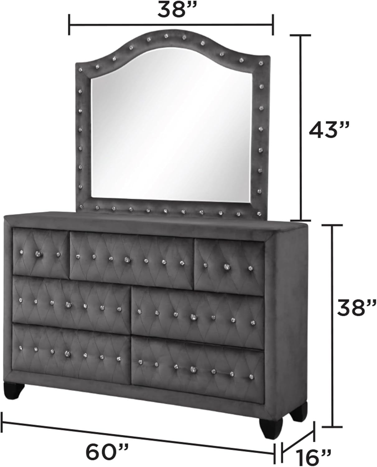 Full 5 Pc Upholstery Bedroom Set Made with Wood in Gray FM574