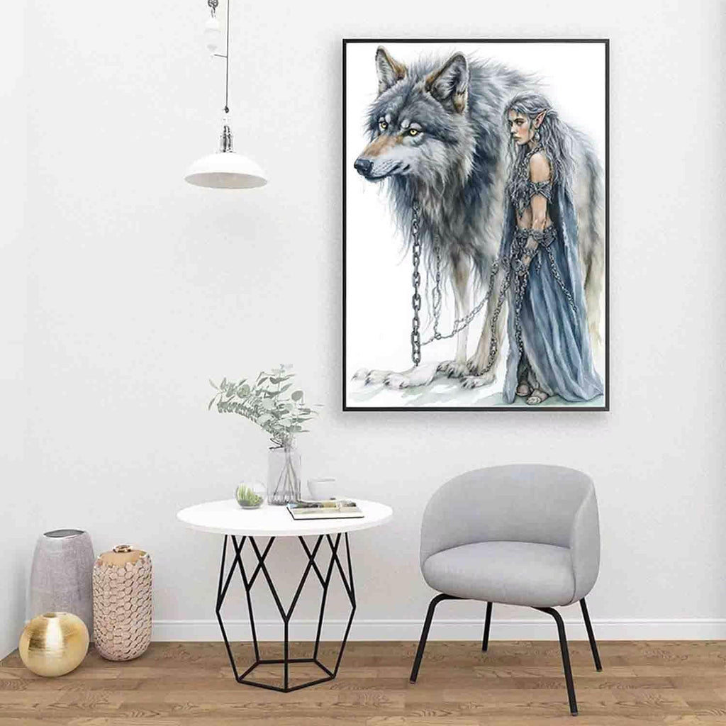 Wolf Paint by Numbers Woman Paint by Numbers Kit for Adults with 3 Paintbrushes and Acrylic Pre Drawn Canvas Oil Painting Crafts Set, Home Wall Decor Gifts, Hobbies for Women 40x53in with Frame -12iI