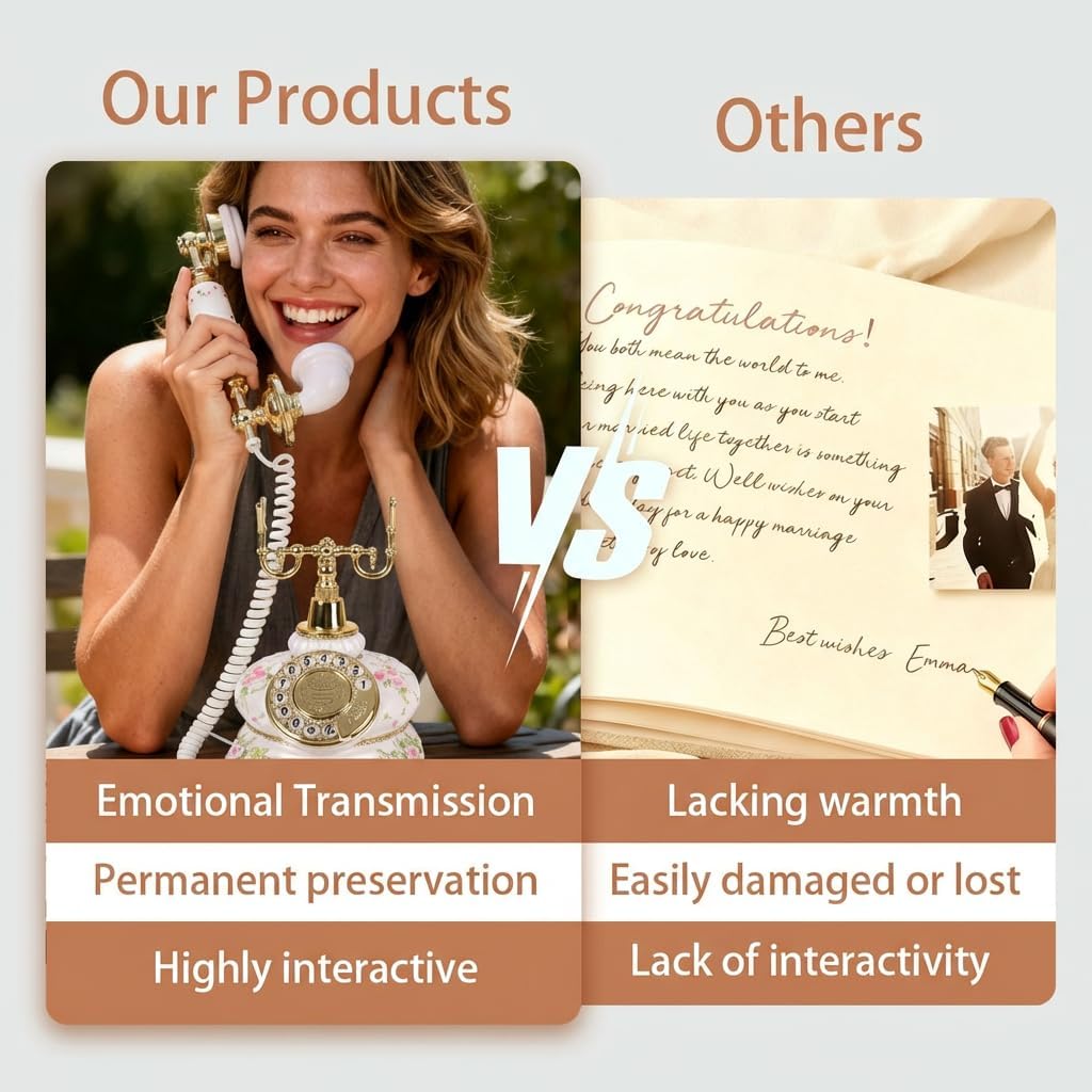 Audio Guest Book Wedding Phone, Audio Guestbook Phone Recorder, Leave a Message After the Tone Guest Book, for Weddings, Parties, Birthdays, Graduations (Flower Striped