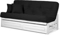 Nirvana Futons Arden White Futon with Storage Drawers Full or Queen Size - Space Saving Armless Design with Comfortable Mattress (Twill Black), Sofa Bed Available in