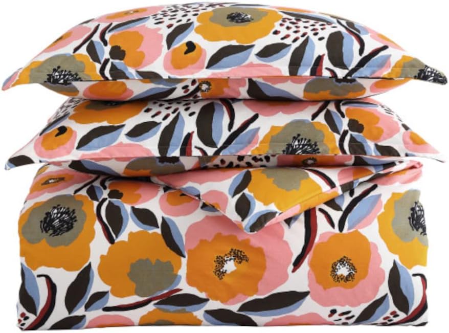 Marimekko - King Duvet Cover Set, Cotton Percale Bedding with Matching Shams & Button Closure, All Season Home Decor (Rosarium Pink, King)