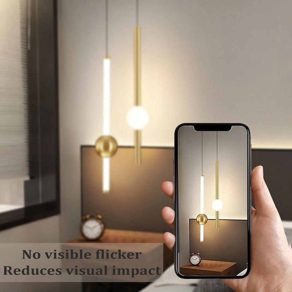 Gold LED Pendant Light Fixture, Remote Dimmable Adjustable Height Cylindrical Modern Minimalist Hanging Lamp with Gold Finish, for Kitchen Island, Dining Room, Living Room, Bedroom,Hotel