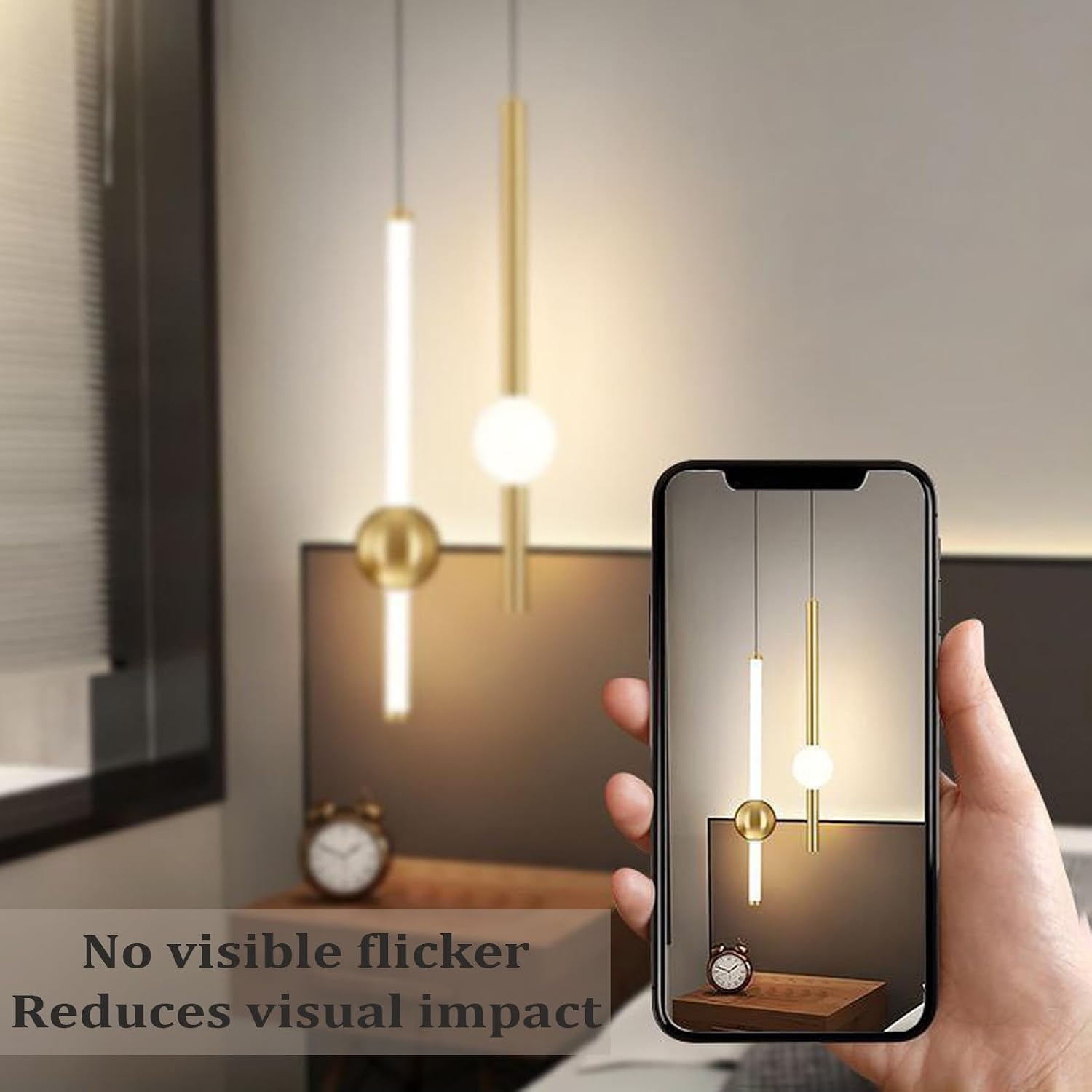 Gold LED Pendant Light Fixture, Remote Dimmable Adjustable Height Cylindrical Modern Minimalist Hanging Lamp with Gold Finish, for Kitchen Island, Dining Room, Living Room, Bedroom,Hotel