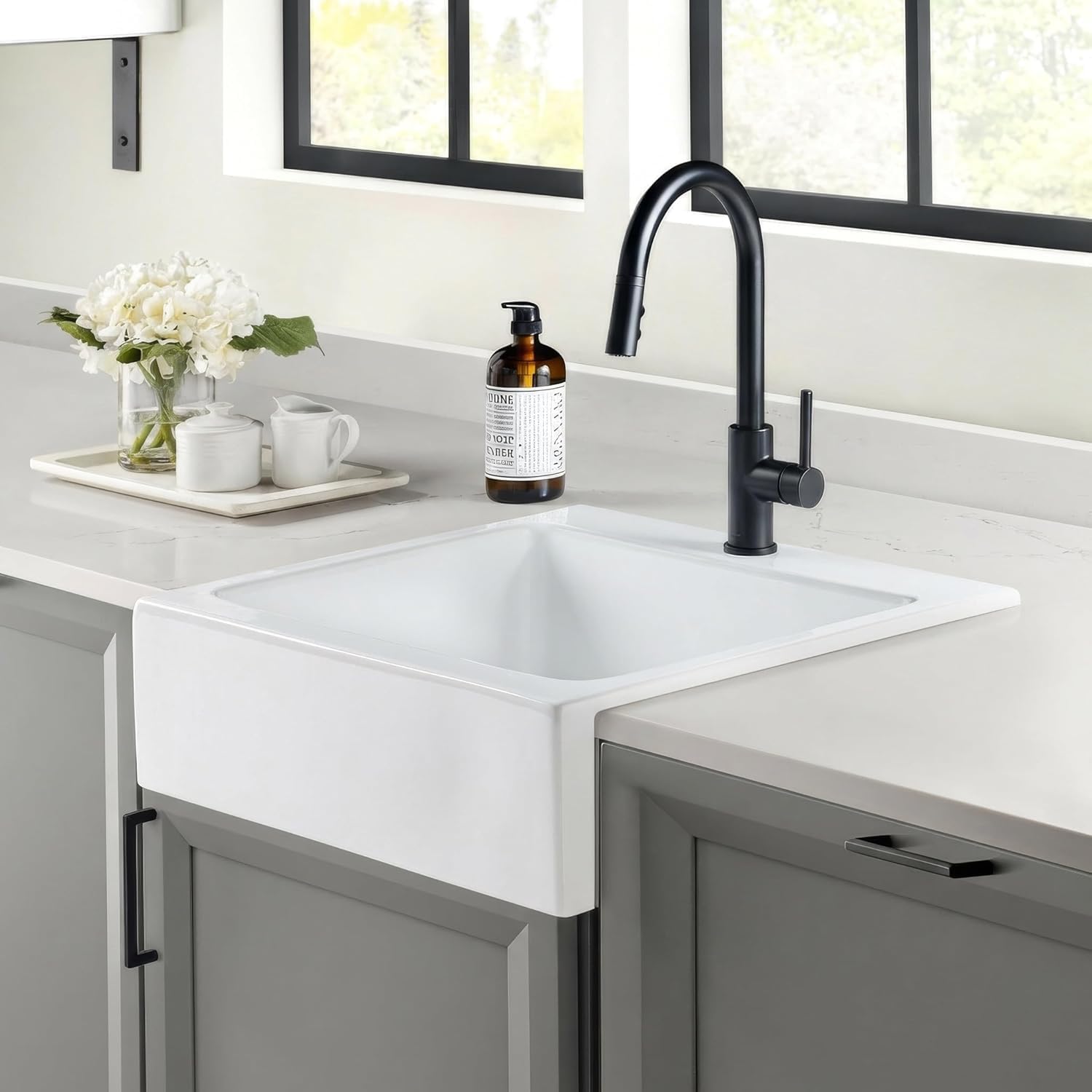 Sinkology Parker 26 Inch Quick-Fit Farmhouse Sink Fireclay Apron Front Single Bowl White – Designed for Easy DIY Installation, Pre-Drilled 1 Faucet Hole, Fits 29 Inch Cabinet