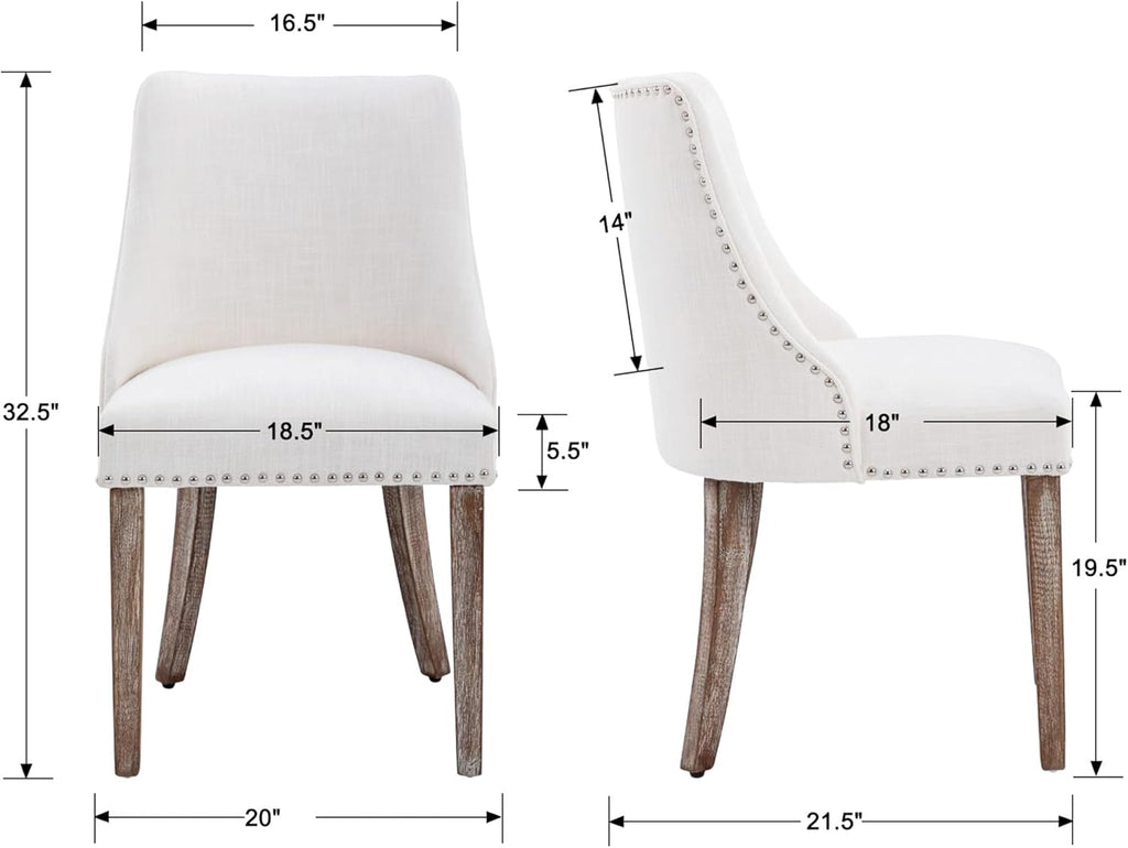 Mid Century Modern Dining Chairs Set of 2 Upholstered Linen Fabric Accent Chairs Wooden Side Chair for Living Room/Dining Room/Bedroom, Cream