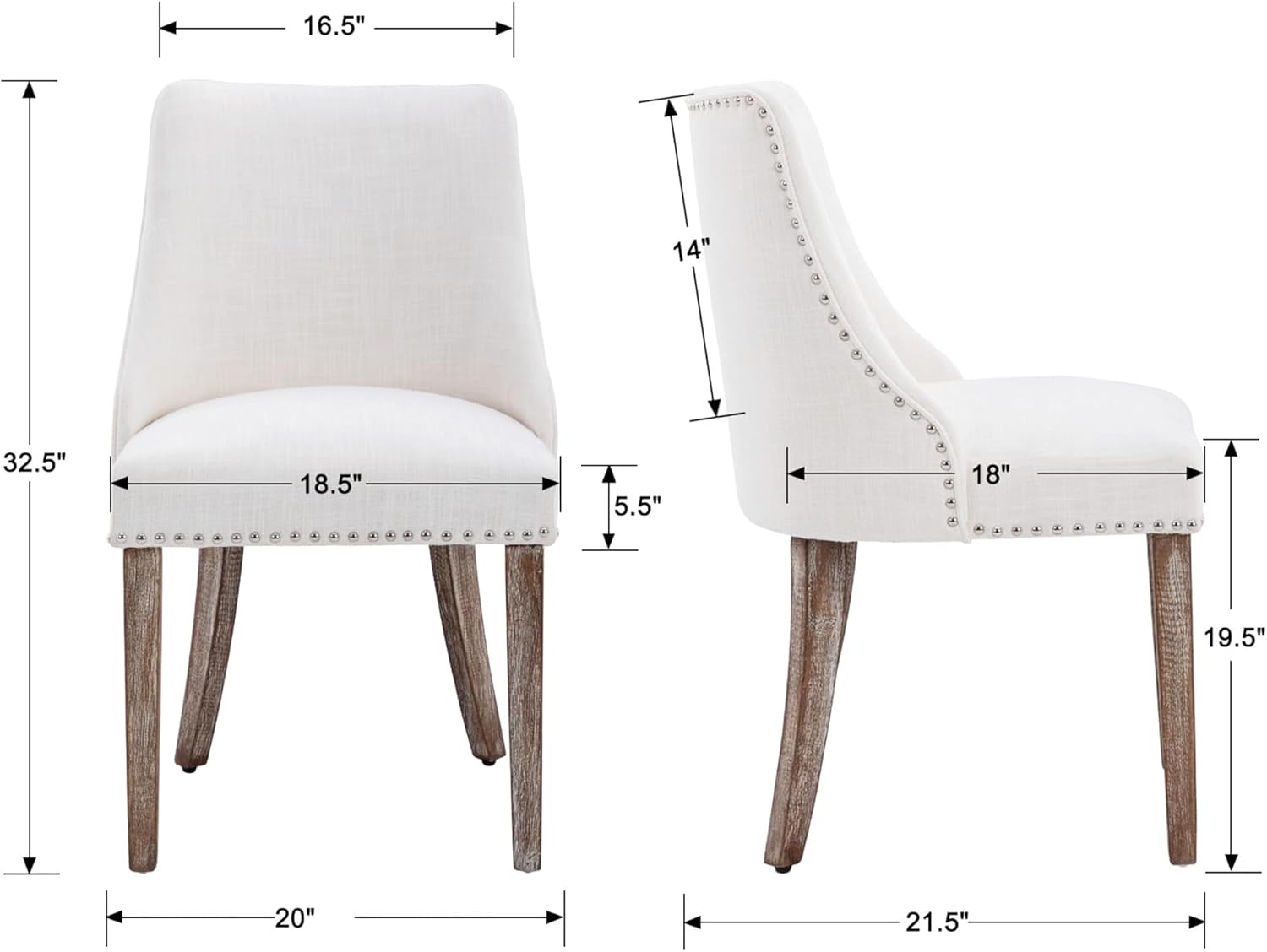 Mid Century Modern Dining Chairs Set of 2 Upholstered Linen Fabric Accent Chairs Wooden Side Chair for Living Room/Dining Room/Bedroom, Cream