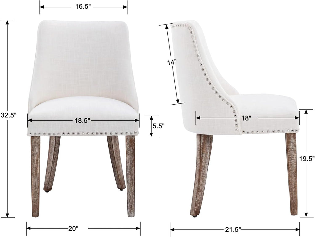Mid Century Modern Dining Chairs Set of 4 Upholstered Linen Fabric Accent Chairs Wooden Side Chair for Living Room/Dining Room/Bedroom, Cream