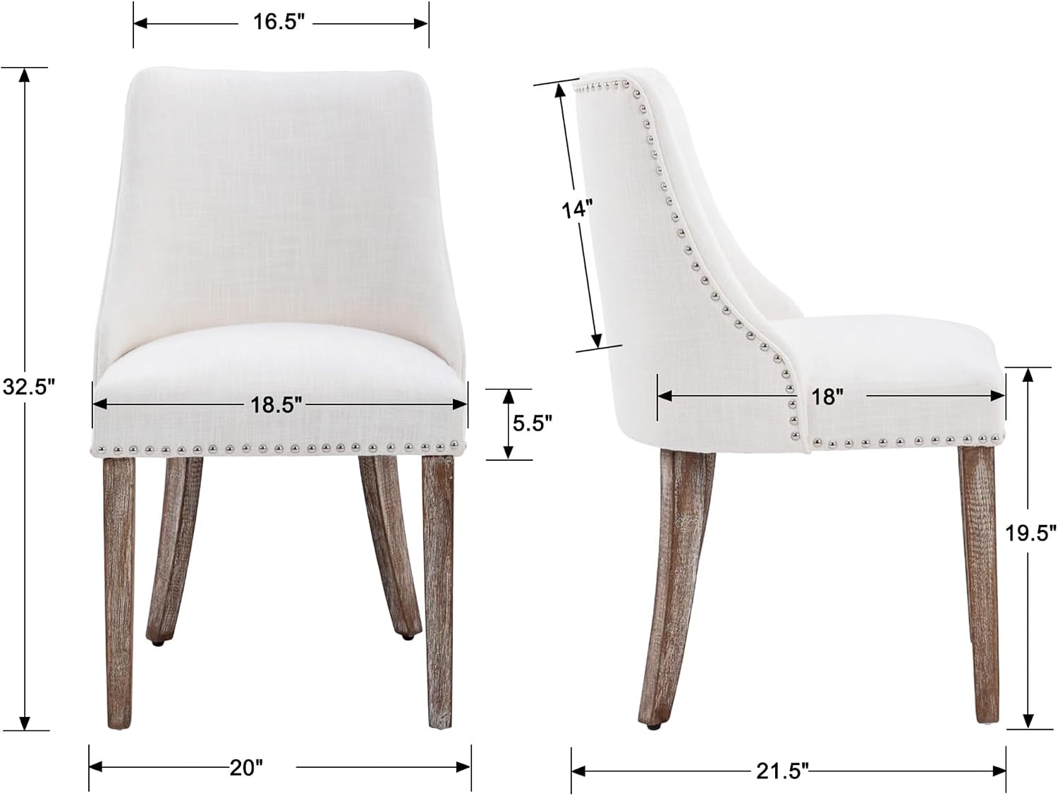 Mid Century Modern Dining Chairs Set of 4 Upholstered Linen Fabric Accent Chairs Wooden Side Chair for Living Room/Dining Room/Bedroom, Cream