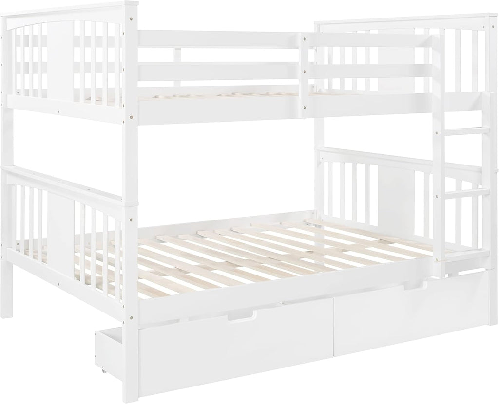 GOWE Full Over Full Bunk Bed with Drawers and Ladder for Bedroom, Guest Room Furniture-White(Old SKU :LT000205AAK)