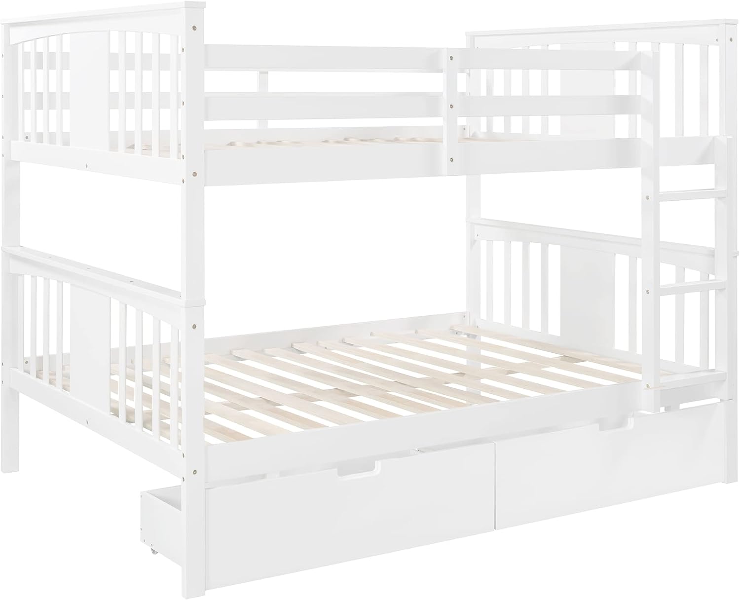 GOWE Full Over Full Bunk Bed with Drawers and Ladder for Bedroom, Guest Room Furniture-White(Old SKU :LT000205AAK)