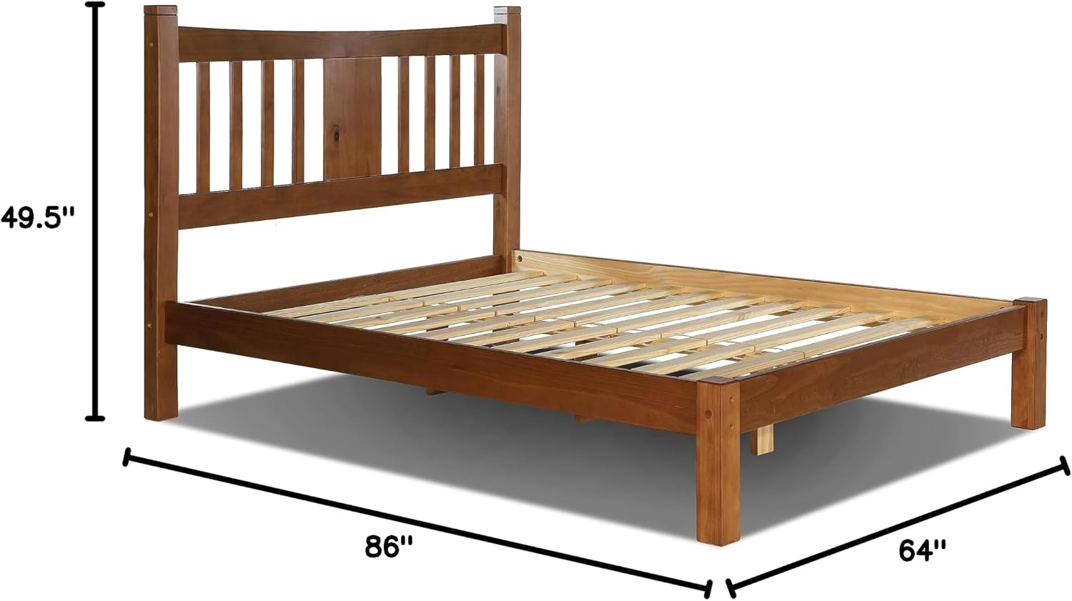 Grain Wood Furniture Shaker Solid Wood Slat Platform Bed, King Size, Walnut