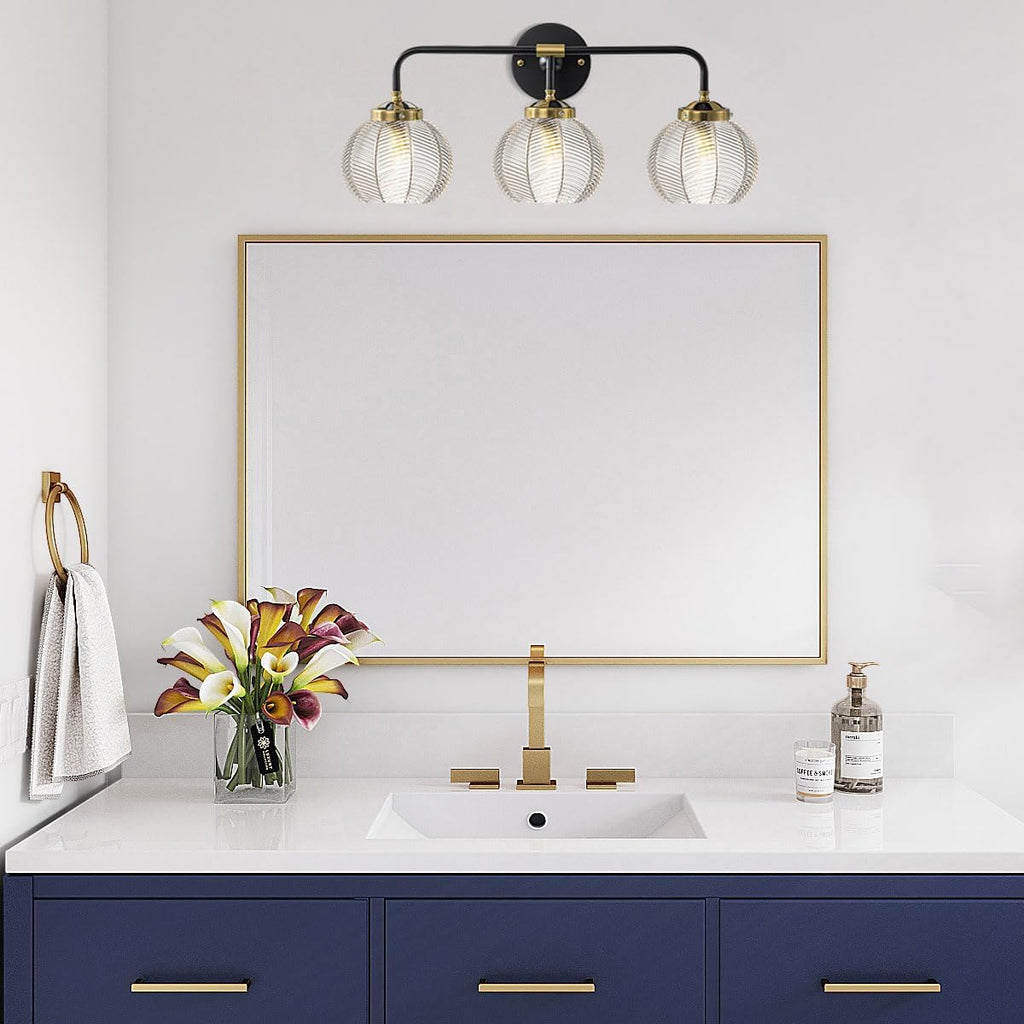 Bathroom Vanity Light Clear Glass Globe Wall Light Fixture Ribbed Glass Shade Mid Century Wall Sconce Lights Fixtures Over Mirror Modern Art Deco Sconces Farmhouse Bathroom Lighting