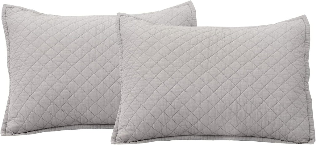 Lush Decor Belgian Flax Linen Blend Quilt Queen Size 3 Piece Set Full/Queen Gray - Linen Bedding Set Queen Quilt - Cream Bedding - Modern Decor