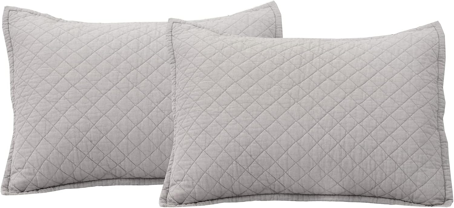 Lush Decor Belgian Flax Linen Blend Quilt Queen Size 3 Piece Set Full/Queen Gray - Linen Bedding Set Queen Quilt - Cream Bedding - Modern Decor