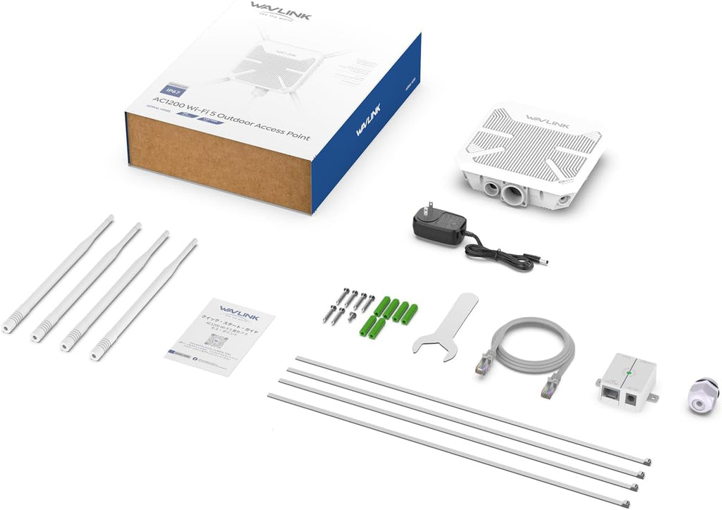 WAVLINK AC1200 Outdoor WiFi Extender, Outdoor Access Point, IP65 Weatherproof High Power Long Range WiFi Extender Signal Booster, 4x7dBi Antennas, Compatible Starlink for Farm, Yard, Garden