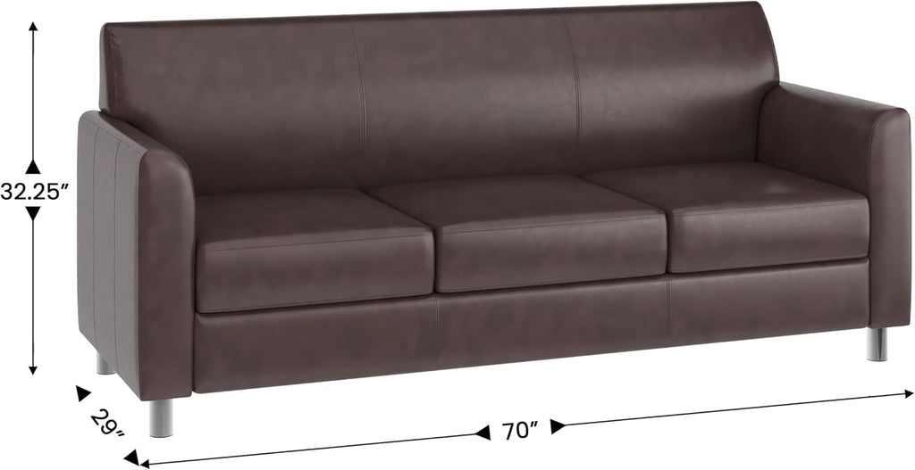 Flash Furniture Hercules Diplomat Side Reception Sofa with Chrome Legs, Lobby Chair with Cushions and Flared Arms, Brown LeatherSoft