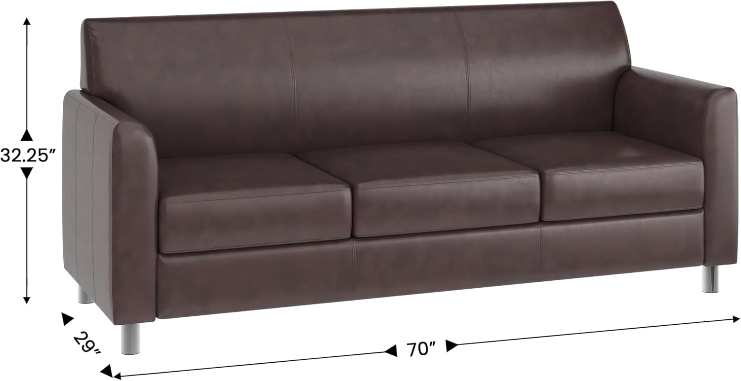 Flash Furniture Hercules Diplomat Side Reception Sofa with Chrome Legs, Lobby Chair with Cushions and Flared Arms, Brown LeatherSoft