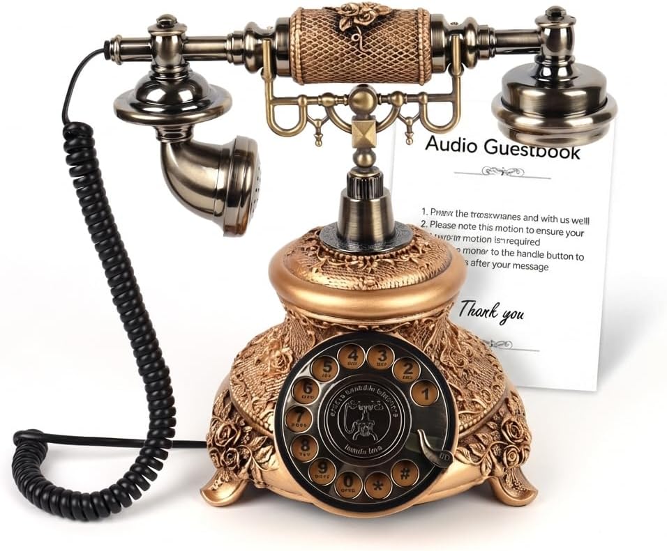 Audio Guest Book Wedding Phone, Audio Guestbook, Recording Wedding Phone Guest Book, Retro Design Perfect for Weddings/Anniversaries/Parties/Birthday/Graduation/Baby Shower/Retirement，Golden