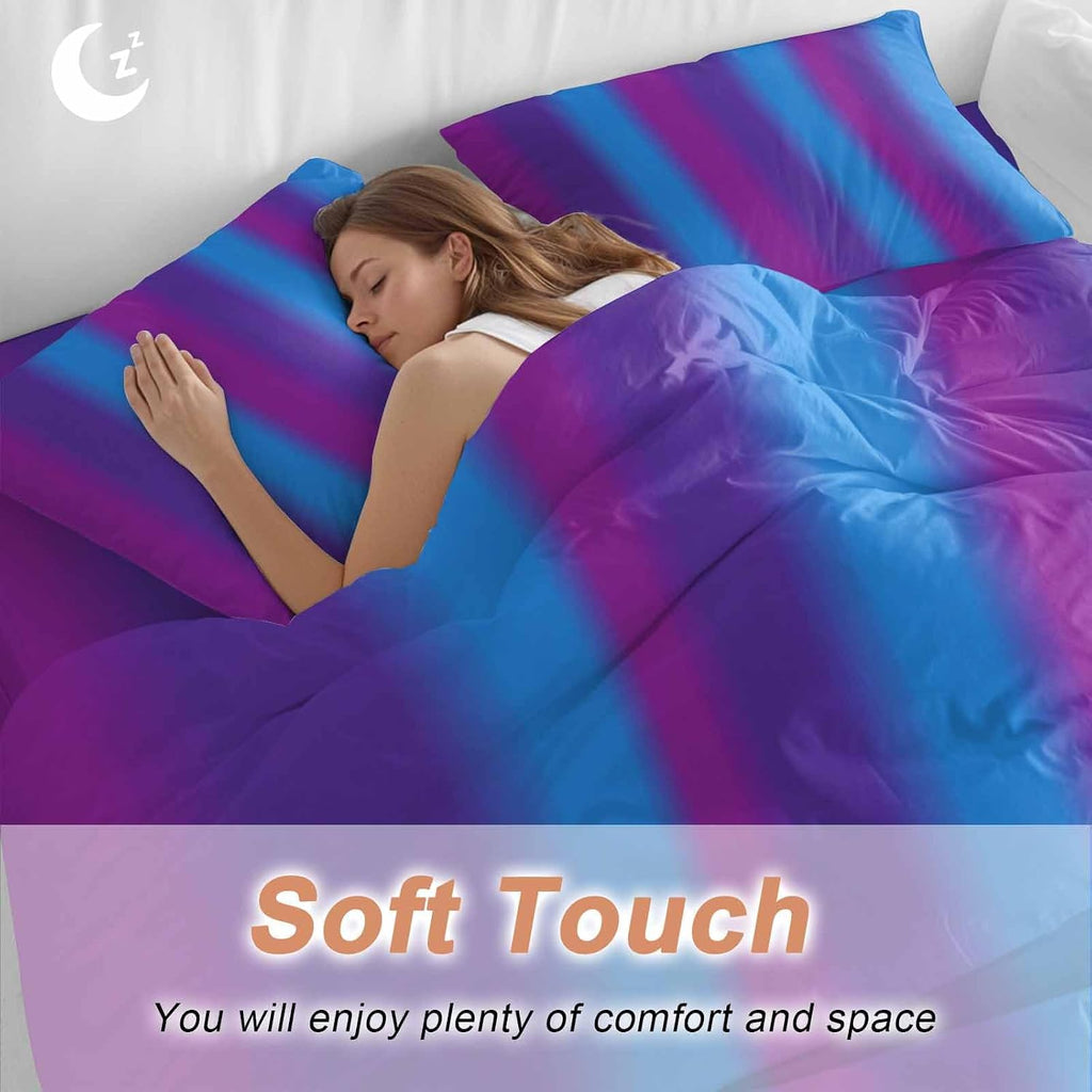 Color Striped Gradient Duvet Cover Set Queen Size 4 Pieces Modern Pink Purple Blue Minimalist Art Bedding Set with Zipper Closure, 1 Comforter Cover 90x92 Inches 1 Flat Sheet & 2 Pillow Cases