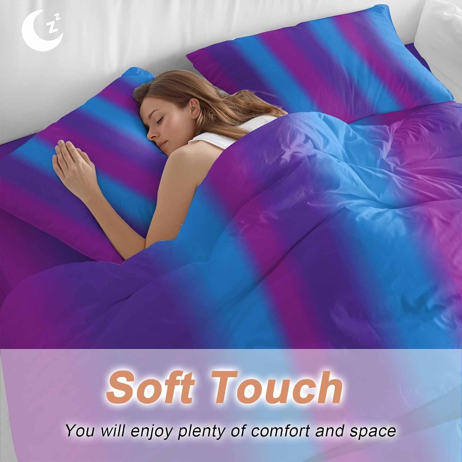 Color Striped Gradient Duvet Cover Set Queen Size 4 Pieces Modern Pink Purple Blue Minimalist Art Bedding Set with Zipper Closure, 1 Comforter Cover 90x92 Inches 1 Flat Sheet & 2 Pillow Cases