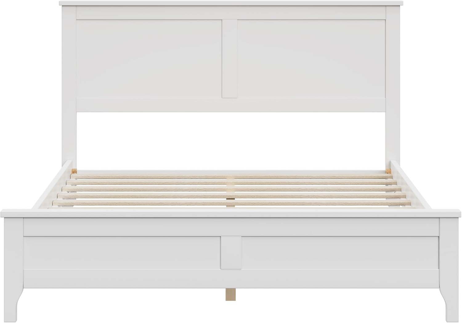 12 Inch Deluxe Full Size Bed Frame with Headboard, Mid Century Retro Style Brown Wood Platform Beds Frames, No Box Spring Needed, 13 Strong Wooden Slat Support, Easy Assembly (White, Full)