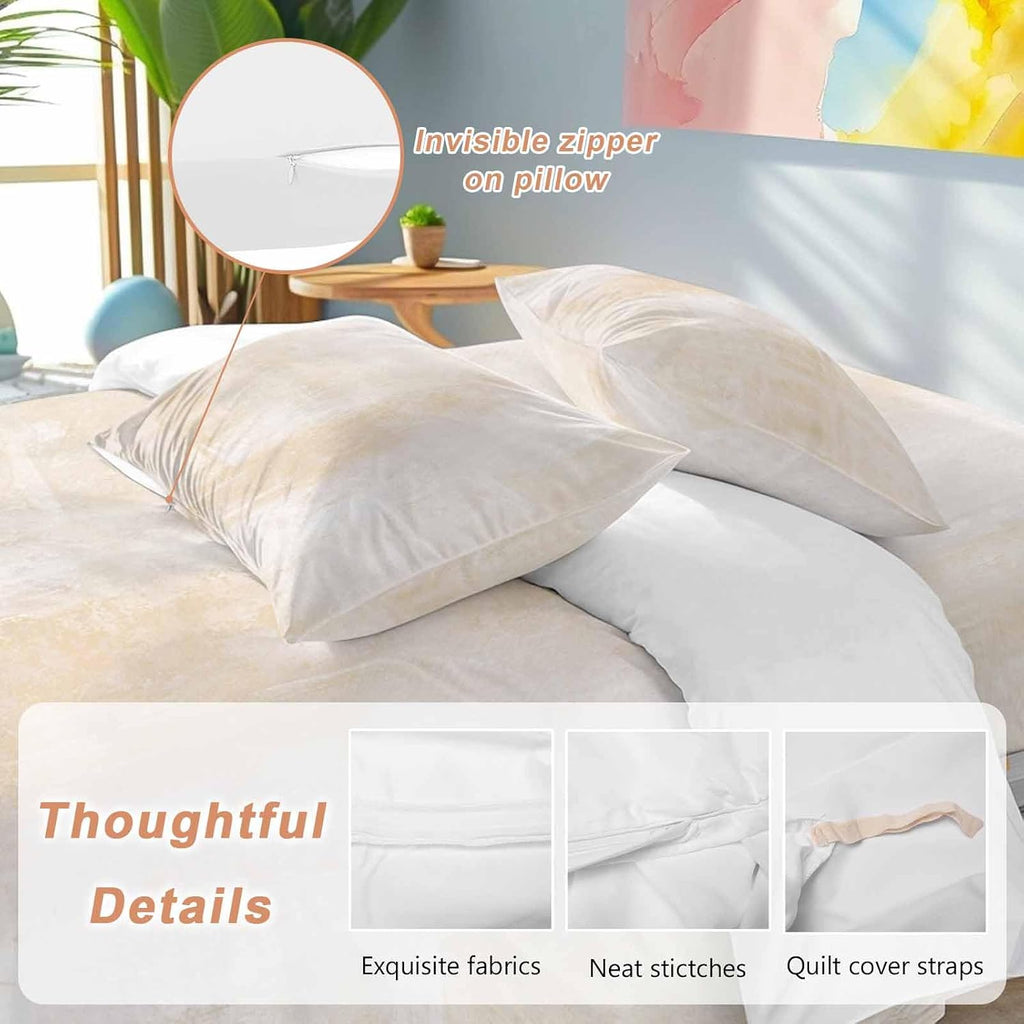 Light Beige Gradient Duvet Cover Set Queen Size 4 Pieces Modern Abstract Oil Painting Minimalist Bedding Set with Zipper Closure, 1 Comforter Cover 86x86 Inches 1 Flat Sheet & 2 Pillow Cases
