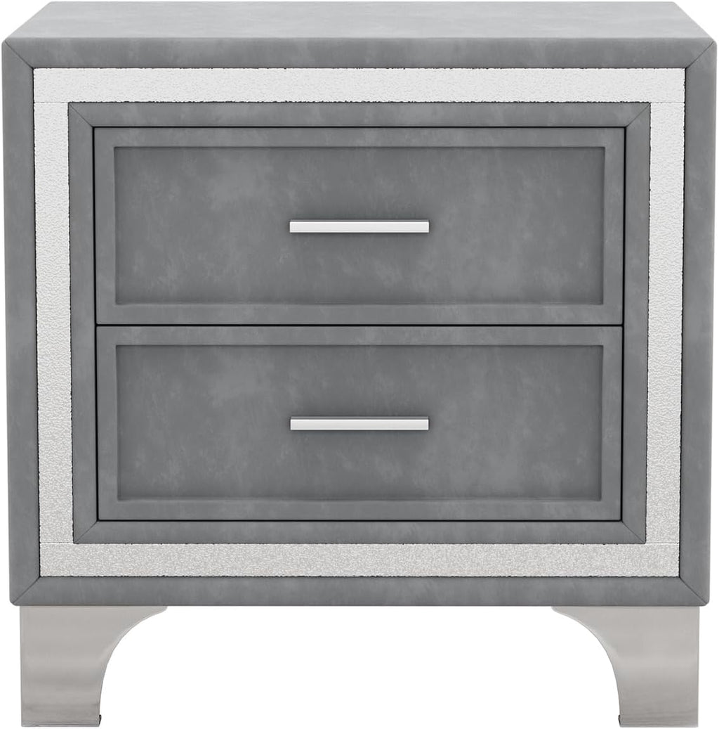 VilroCaz Elegant Velvet Design 3-Pieces Bedroom Sets, Modern Queen Size Platform Bed with 2 Nightstands, Bedside Table, Rivet Design Tufted Headboard