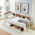 Corner Bed with Desk and Bookcase, LED Lights & USB Ports, Modern Twin Daybed with Storage Underneath Drawers, Soft Velvet Upholstered Day Bed Kids Bedroom Furniture Set Small Places (Beige, Twin)