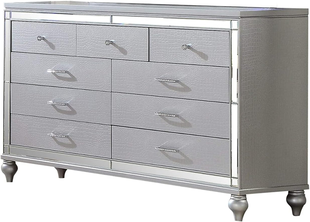 Full 4 PC LED Bedroom Set Made with Wood in Silver Color XL162