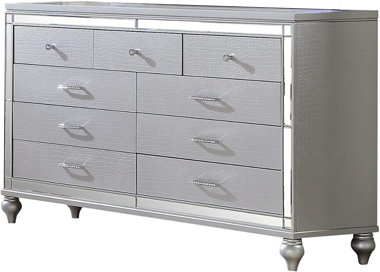 Full 4 PC LED Bedroom Set Made with Wood in Silver Color