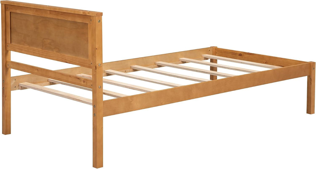 Twin Size Wood Bed Frame and Headboard, Modern Retro Brown Platform Beds Frames, Sturdy and Durable Design Rustic Wooden Bedroom Set, Easy Assembly, No Box Spring Needed (Oak, Twin)