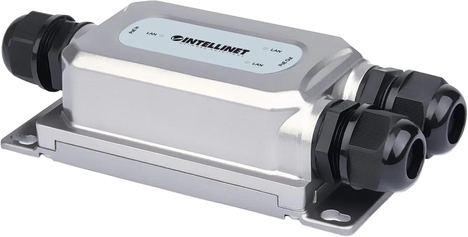 Intellinet 2-Port Gigabit PoE++ Extender Outdoor, 60W Power Budget, 30W Out Per Port, IP67 & IK10, Ultra POE Passthrough Switch-3 Yr Mfg Warranty