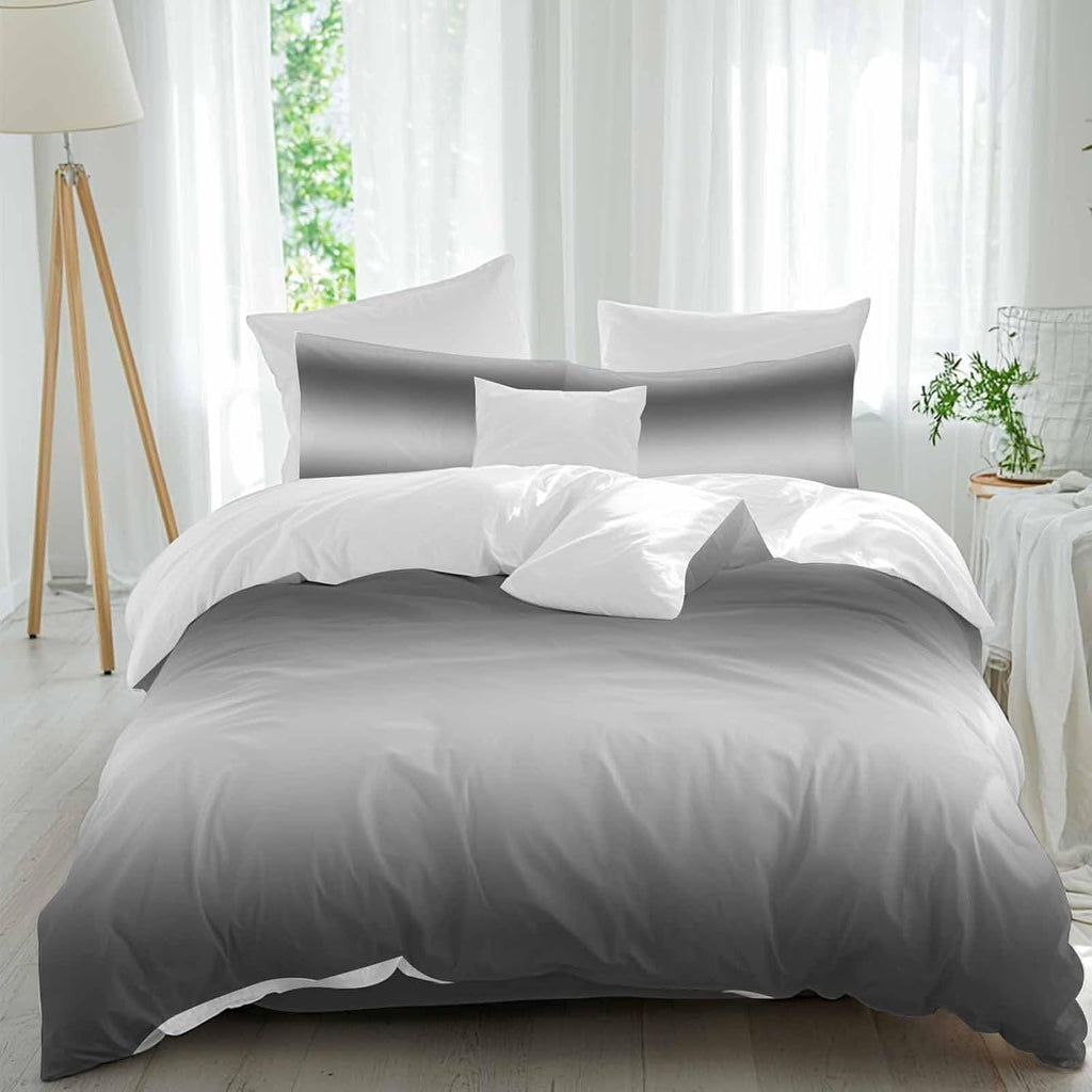 Prime Leader Gradient Gray Duvet Cover Set Queen Size 4 Pieces Modern Minimalist Black Gray Ocean Beach Bedding Set with Zipper Closure, 1 Comforter Cover 90x92 Inches 1 Flat Sheet & 2 Pillow Cases