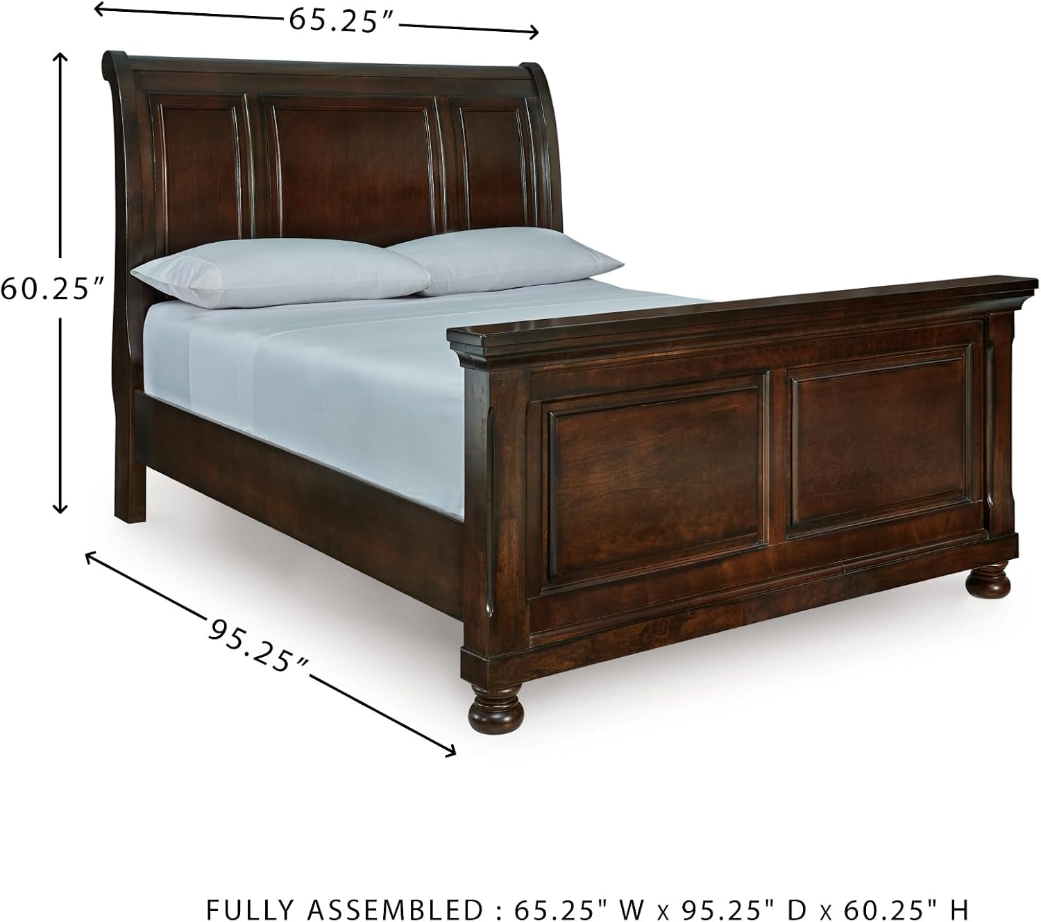 Signature Design by Ashley Porter Traditional Queen Sleigh Bed with Bun Feet, Foundation or Box Spring Needed, Dark Brown