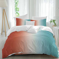 Gradient Orange Blue Duvet Cover Set Queen Size 4 Pieces Modern Abstract Minimalist Orange Ocean Beach Bedding Set with Zipper Closure, 1 Comforter Cover 86x86 Inches 1 Flat Sheet & 2 Pillow Cases