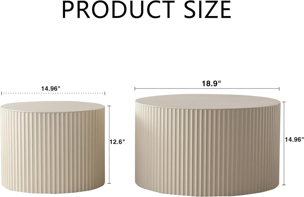 Nesting Coffee Table Set of 2, Round Wood Coffee Table and End Table Sets, Modern Double Luxury Modular Accent Center Tea Table for Living Room Bedroom, （Beige + Cream, 18.9' & 14.96'