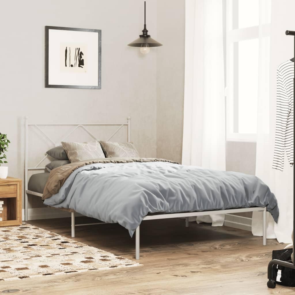 Metal Bed Frame with Headboard White 39.4'x78.7' Steel Platform Bed Frame with Underbed Storage for Bedroom, Guest Room, Dorm
