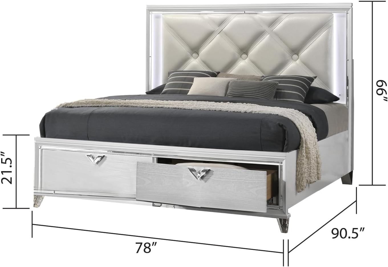 Modern Style King 4PC Bedroom Set with LED Accents & V-Shaped Handles
