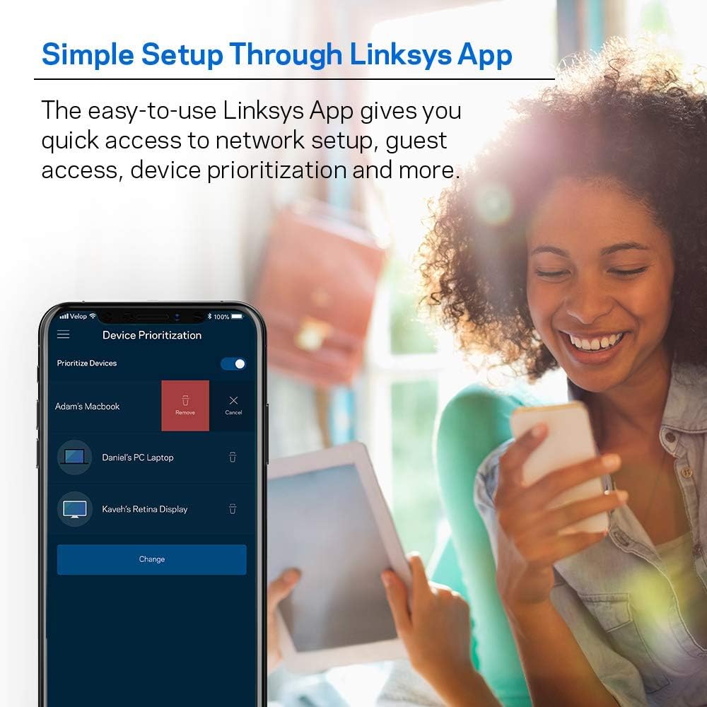 Linksys Velop Dual Band AC3600 Intelligent Mesh WiFi Router Replacement System | 3 Pack | Coverage up to 4,500 Sq Ft