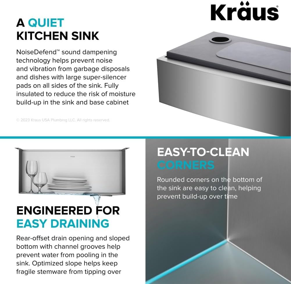 KRAUS Kore 24-Inch Farmhouse Workstation 16 Gauge Single Bowl Stainless Steel Kitchen Sink with Accessories, KWF210-24
