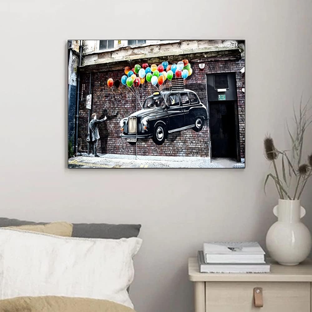 Framed Banksy Street Graffiti Wall Art Decor Large Abstract Pictures Canvas Painting Prints Colorful Modern Contemporary Poster Artwork Stretched for Wall Home Bathroom Bedroom Living Room Ready Hang (Framed Decor Art-012, 32x48inch (80x120cm))