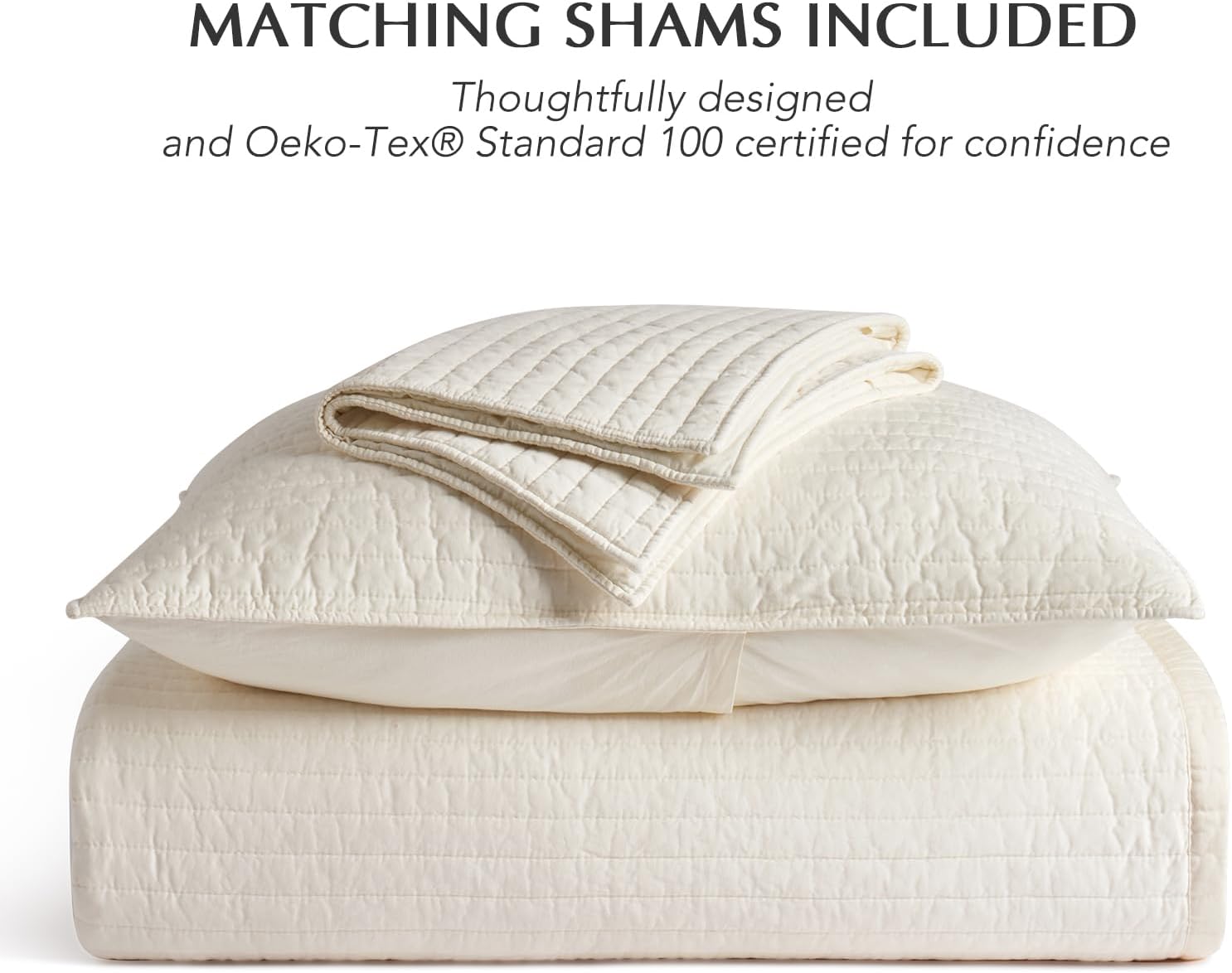EVERGRACEHOME Cotton Sateen Quilt Set King Size, Pre-Washed Cotton Channel Stitch Coverlet Bedspread, 3 Pieces Lightweight Soft Bedding Sets for All Season, with 2 Pillow Shams, Cream