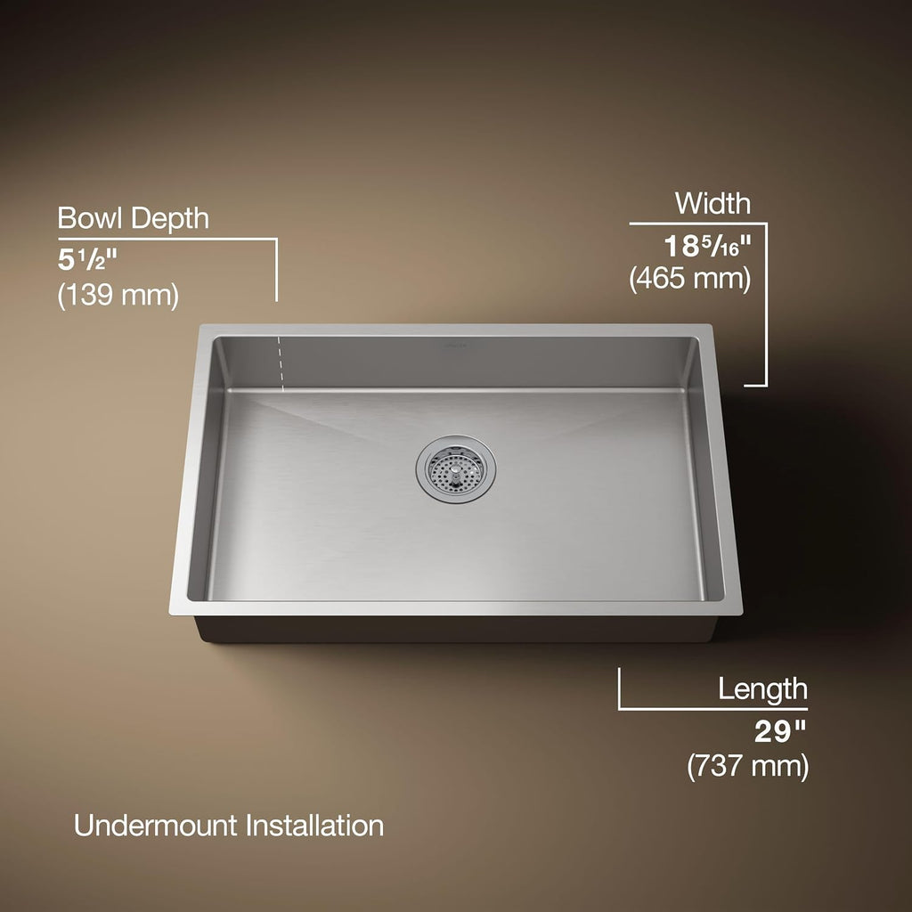 KOHLER Strive 29-1/2' Undermount Double-Bowl Kitchen Sink, Includes Accessories, 16-Gauge Stainless Steel, SilentShield® Sound Absorption, K-33154-NA