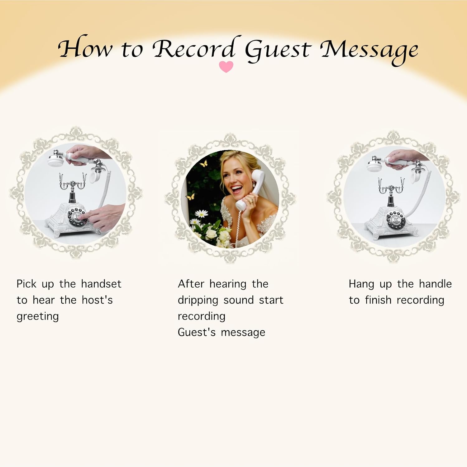 Audio Guest Book Wedding Phone,Audio Guestbook Phone Vintage Style Audio Message Voicemail for Graduation Retirement Party Birthdays Baby Shower Special Occasions (White)