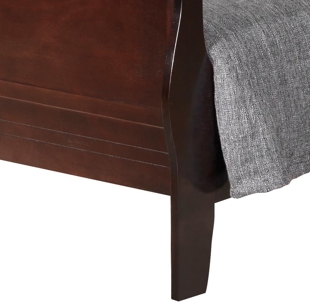 GDFStudio Full Size Wood Platform Bed Frame, Classic Sleigh Design with Curved Trim & Wood Posts,Easy Assembly, Box Spring Required,Timeless Elegant Bedroom Furniture,Cappuccino
