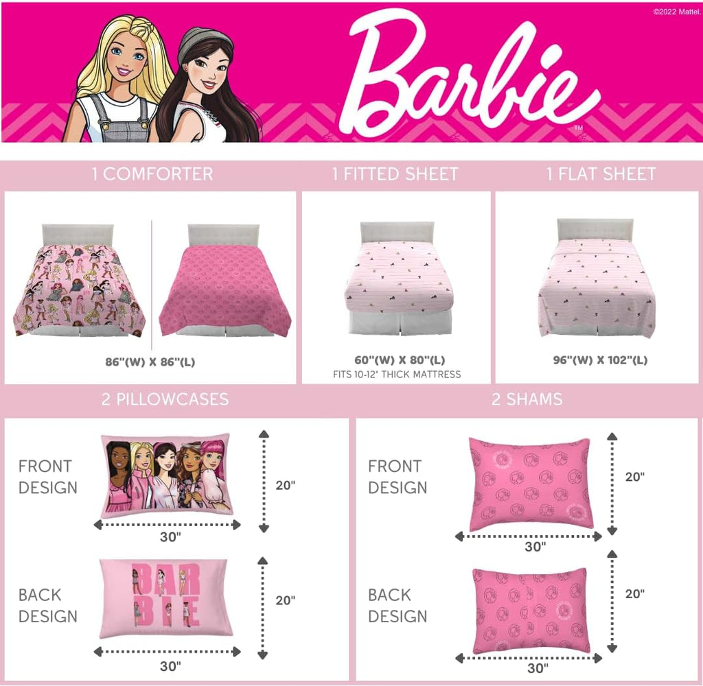 Franco Barbie Barbicore Bedding Super Soft Comforter and Sheet Set with Sham, 7 Piece Queen Size, (Official Licensed Product)