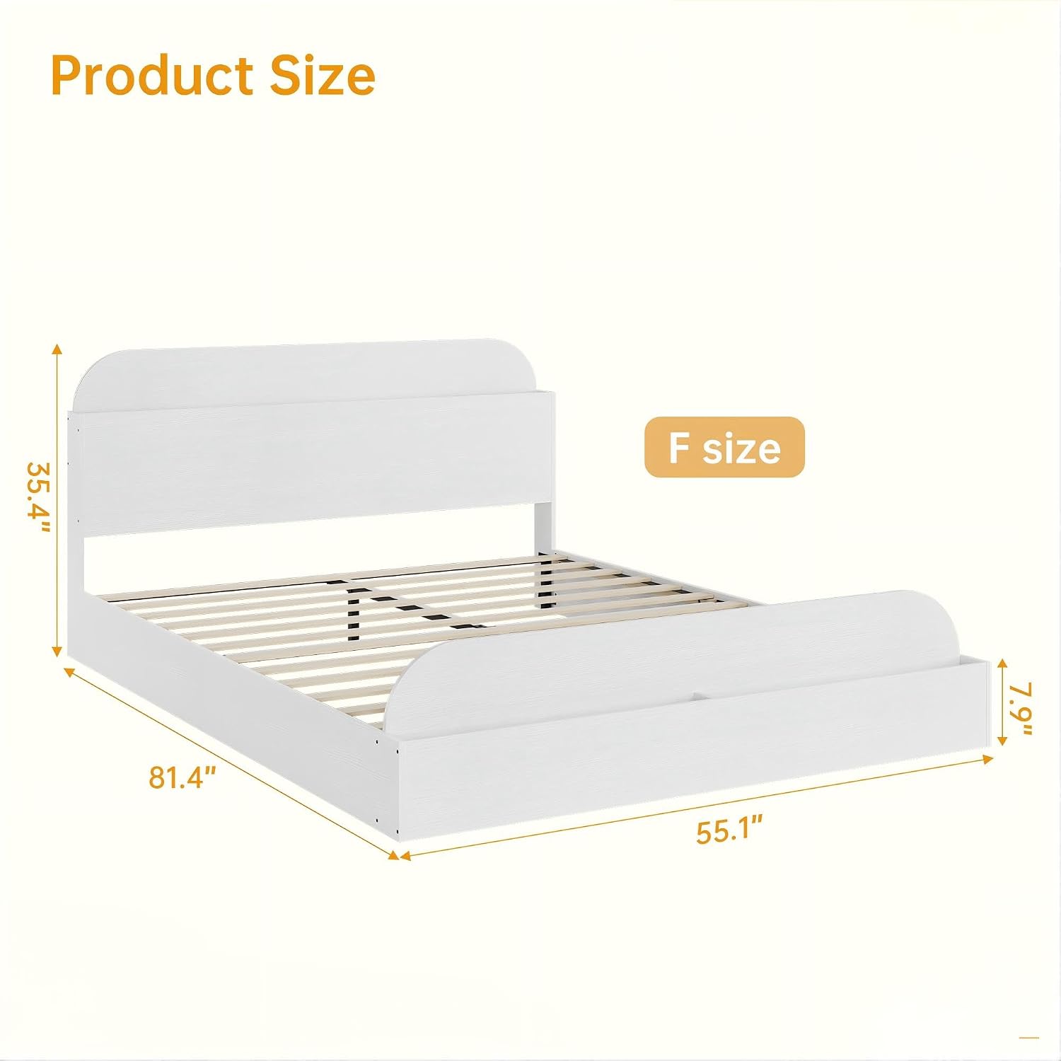 GarveeHome Full Size Bed Frame, Wooden Beds with Storage Headboard and Raised-Foodboard, Full-Floor Low Platform Bed for Bedroom, Sturdy Wooden Slats Support, No Box Spring Needed, White