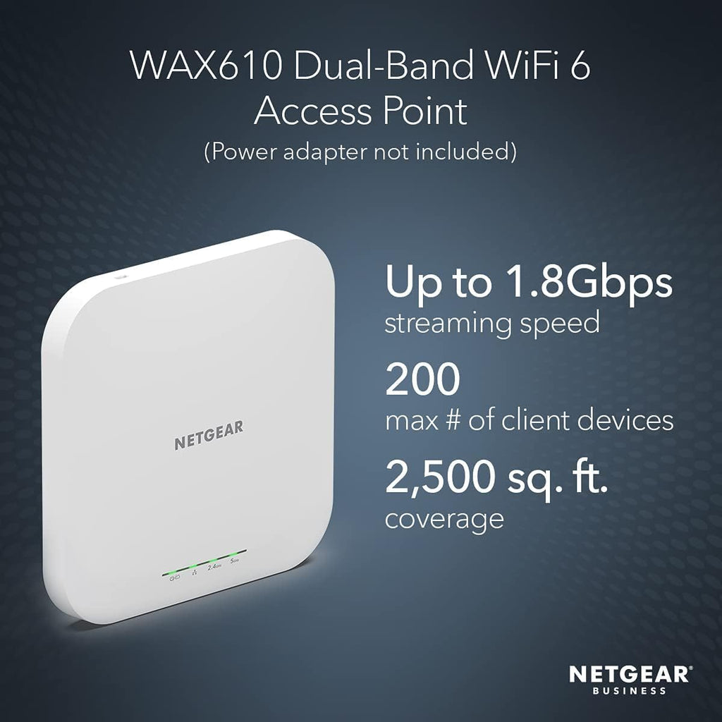 NETGEAR Dual-Band AX1800 WiFi 6 Access Point WAX610 | GigE, 2.5 GigE | Up to 200 Clients | Insight Cloud Management | Cloud Care's 3-Year Warranty SupportPlus Included (2 Pack)